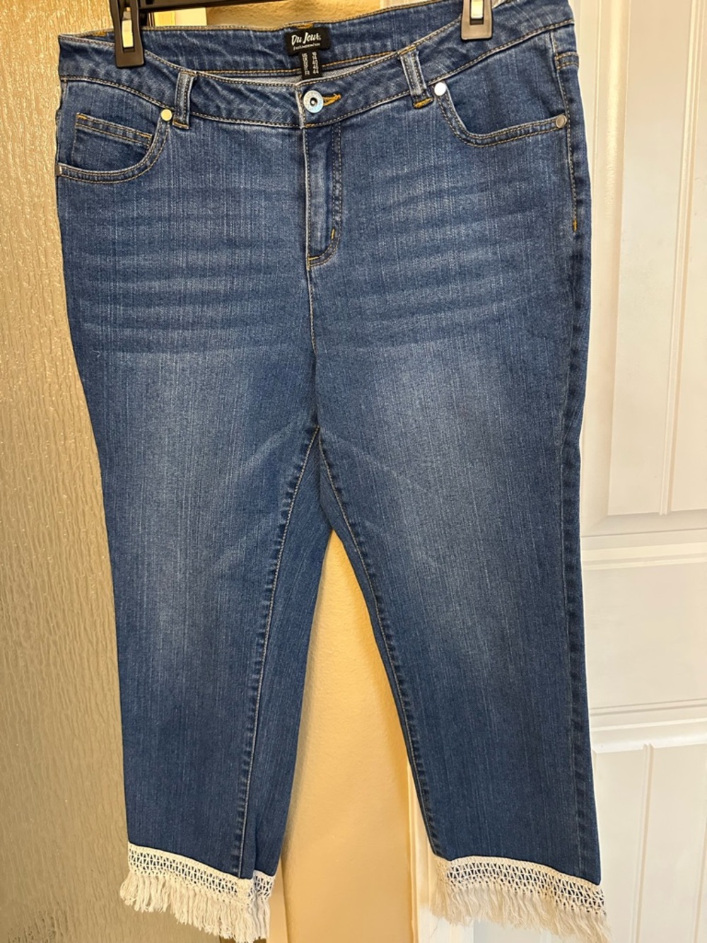 Du Jour Women's Medium Blue Denim Jeans with Gold Stitching ankle pants